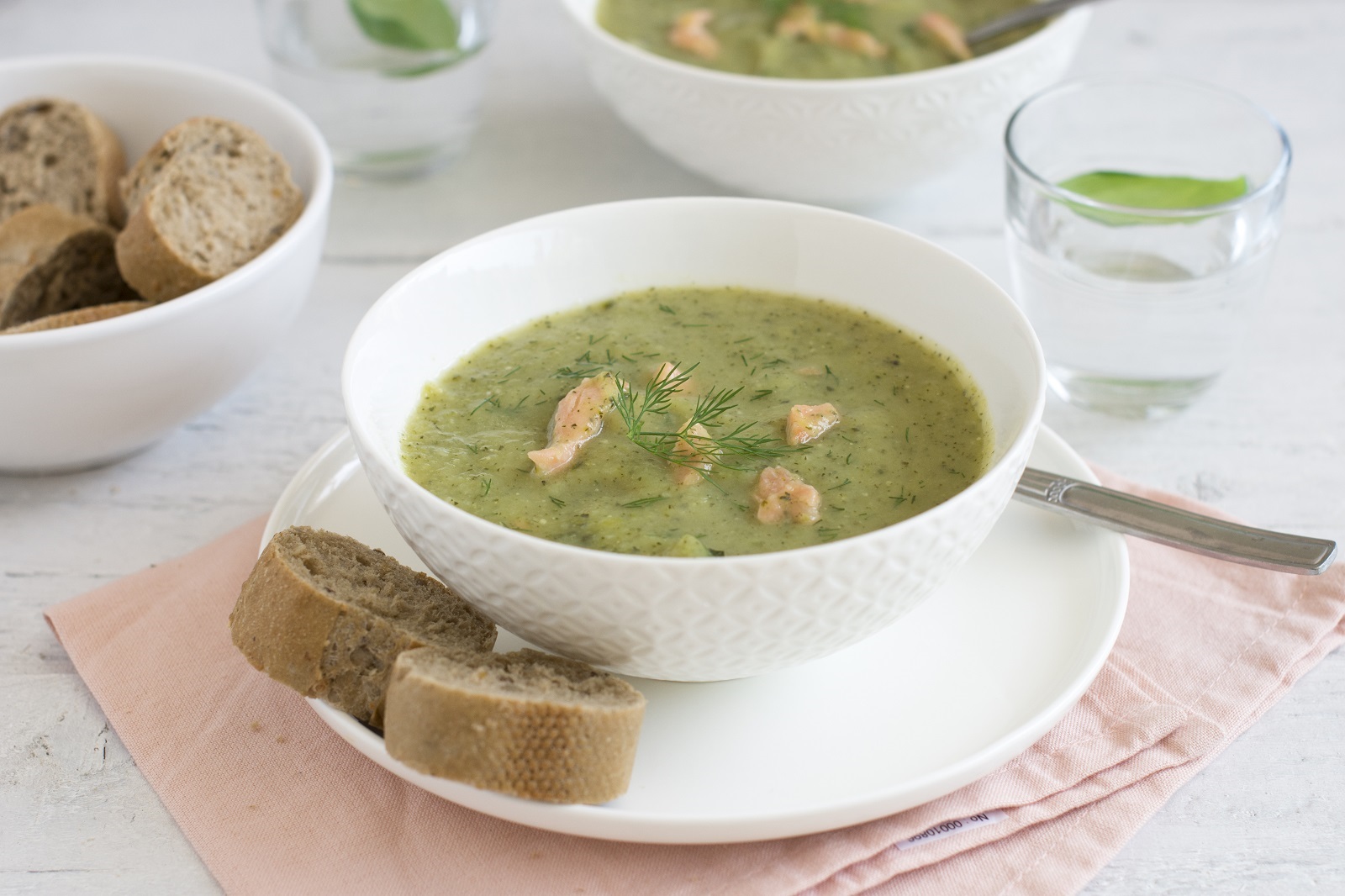 Courgette soup with salmon