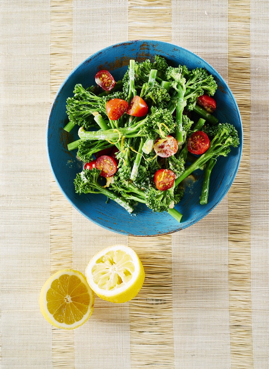 Veggipedia - Salad with asparagus broccoli, tahini, honey and lemon