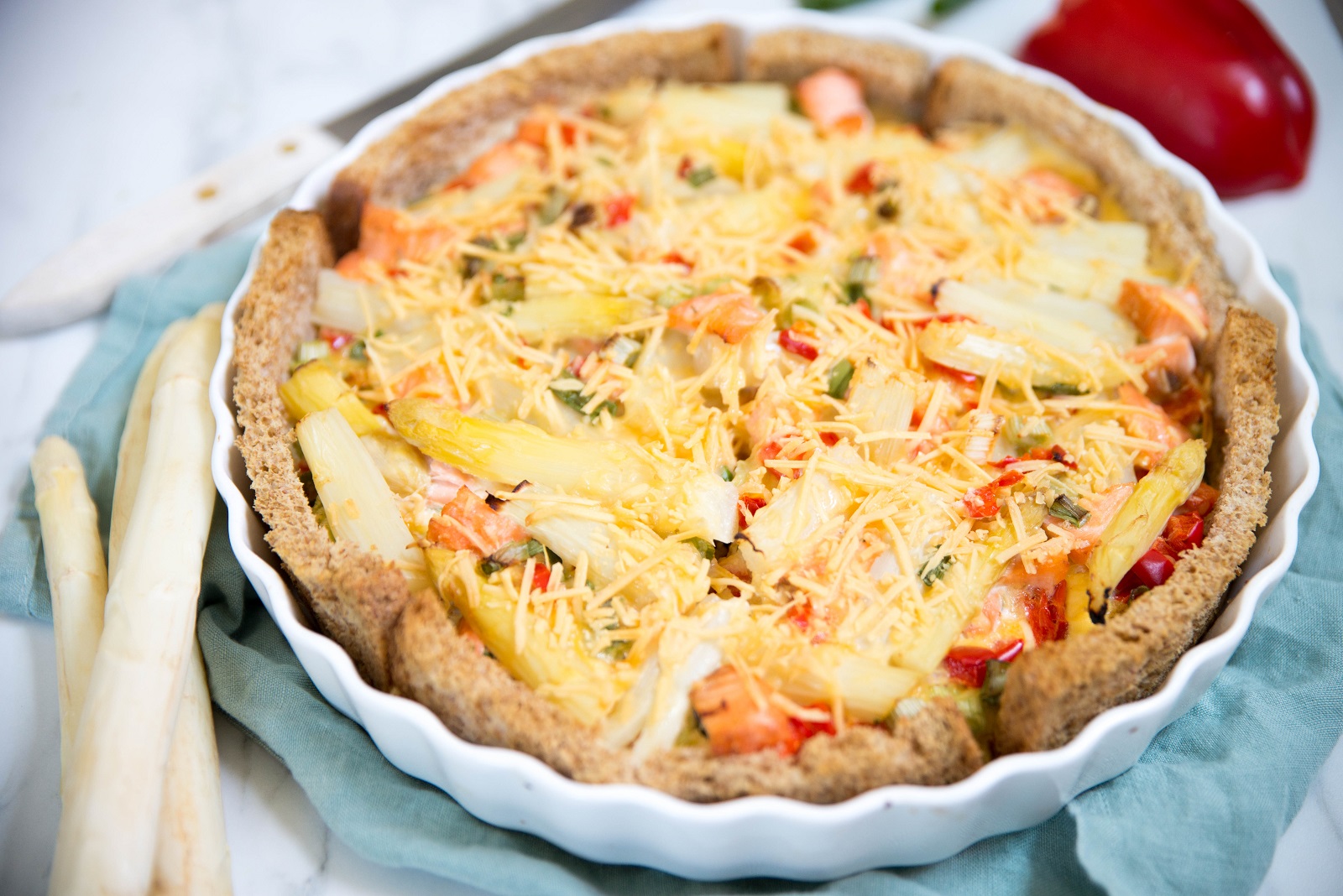 Veggipedia - Asparagus quiche with salmon by Brenda Kookt!