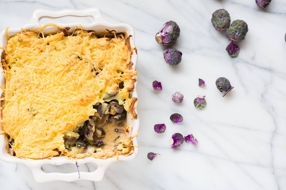 Veggipedia - Gratinated purple Brussels sprouts with chicken