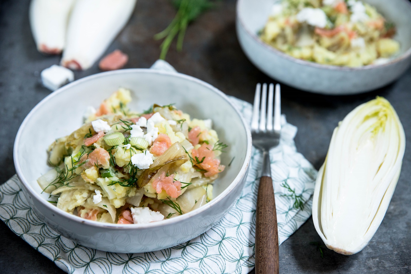Veggipedia - Summer chicory stew with salmon by Brenda Kookt!